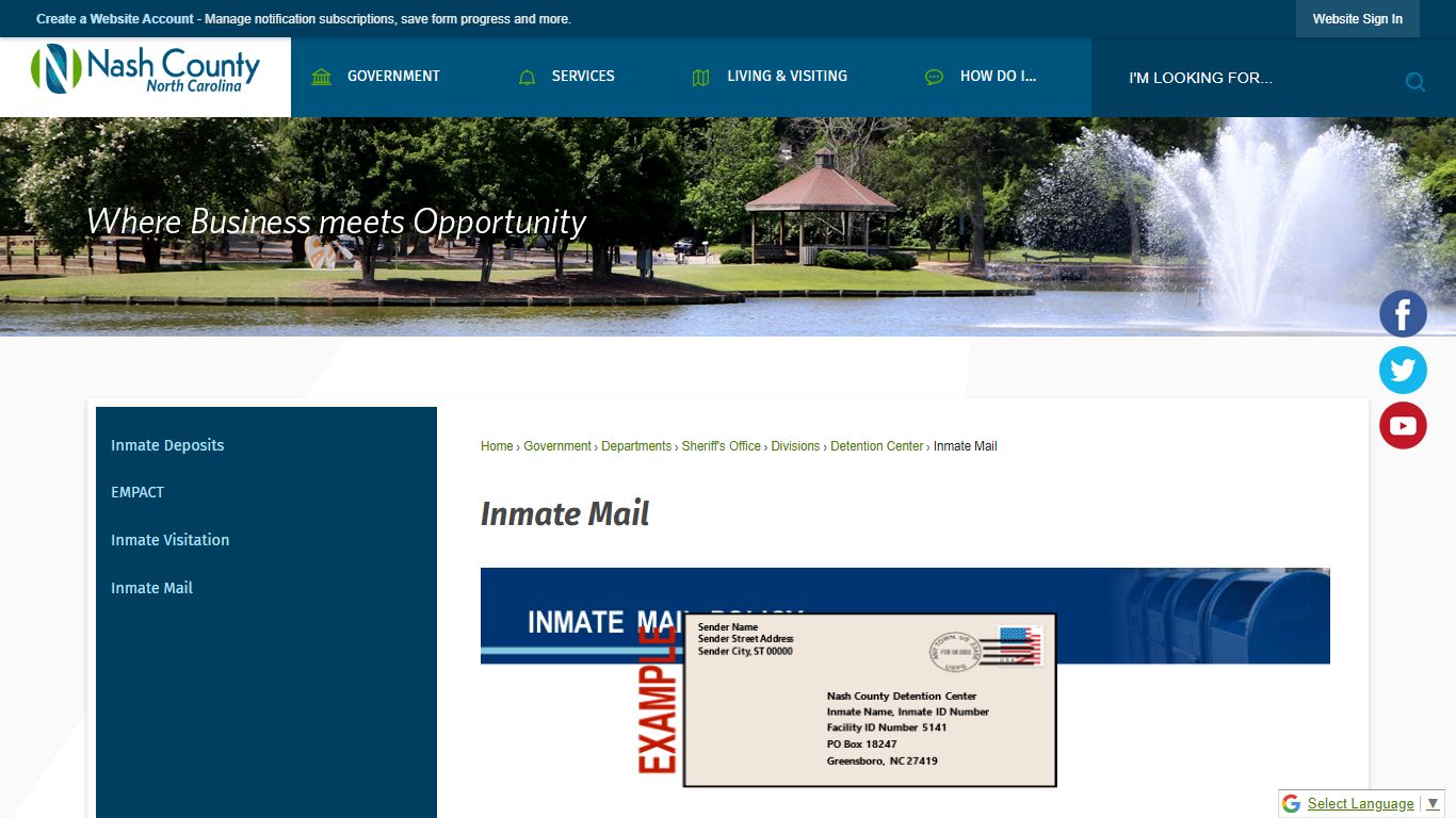 Inmate Mail | Nash County, NC - Official Website